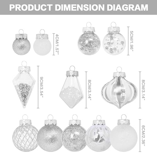 34PCS Silver White Christmas Ball Ornaments Set for Tree Decor (34 Count)