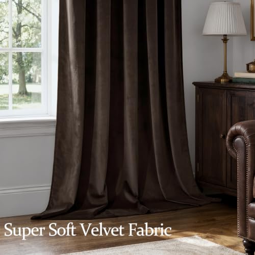 Brown Blackout Velvet Curtains Drapes 108 Inch Long 52"x108" Bedroom (2 Count)