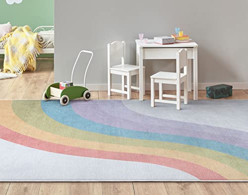 Kids Rugs Rainbow 5' x 7' Multi Color Modern Flat
