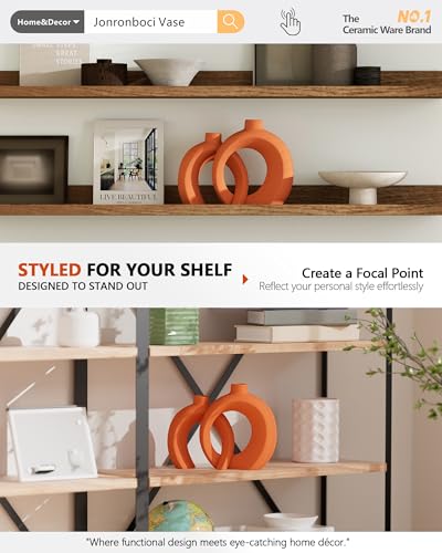 Set of 2 Orange Ceramic Vases for Home Decor Accents