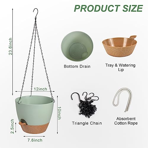 12 Inch Self Watering Hanging Planters for Indoor Outdoor Plants