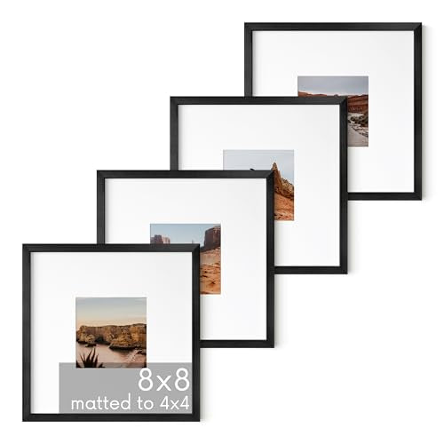 8x8 Black Metal Picture Frames Matted to 4x4 (4 Count)