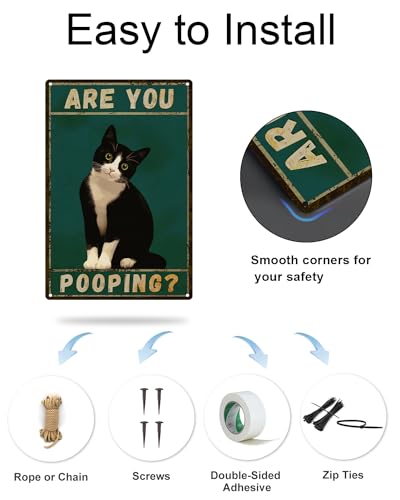 Cat Are You Pooping Metal Tin Sign Vintage Bathroom Decor Poster 8x12"