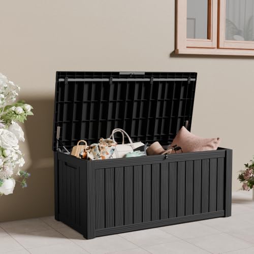 120 Gallon Outdoor Storage Box Waterproof Lockable Resin Deck Box for Patio