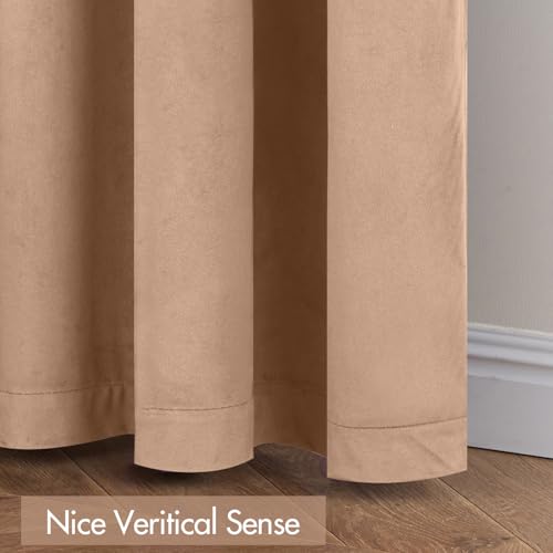 Blush Beige Blackout Velvet Curtains Drapes 96 Inch Long 52"x96" (2 Count)