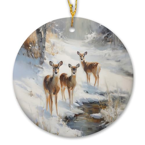 Rustic Winter Deer Ceramic Ornament Gifts