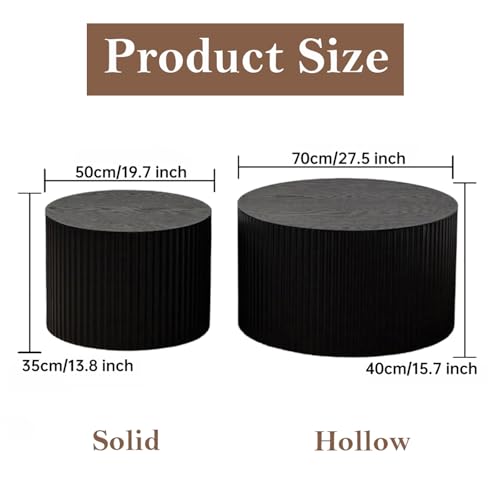 Black Round Fluted Nesting Coffee Table Set of 2 (2 Count)