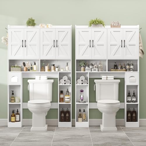Farmhouse Over The Toilet Storage Cabinet with 4 Barn Doors