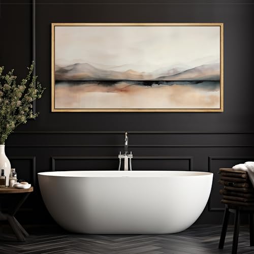 Extra Large Framed Canvas Print Wall Art Abstract Mountain Hues Modern Minimalist Landscape Antique Retro Fine Art Illustrations Decorative Colorful for Bedroom