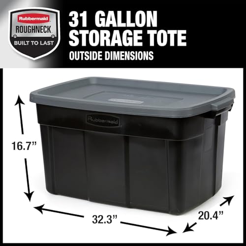 Roughneck Tote 31 Gallon Stackable Storage Container with Stay Tight Lid & Easy Carry Handles (3 Count)