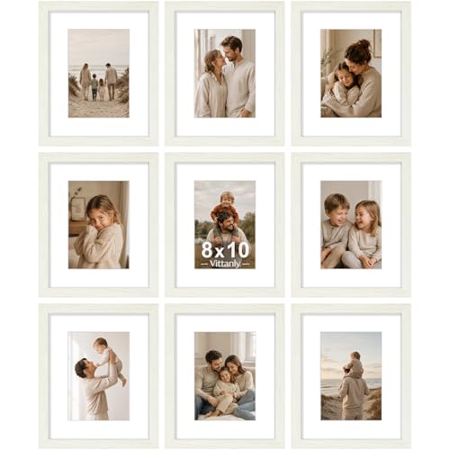 8x10 Picture Frames Set of 9 for Wall Mount & Tabletop (9 Count)