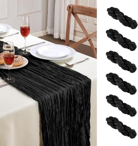 6 Pack Black Cheesecloth Table Runner 10FT Boho Gauze Halloween Decor (5.28 Ounce)