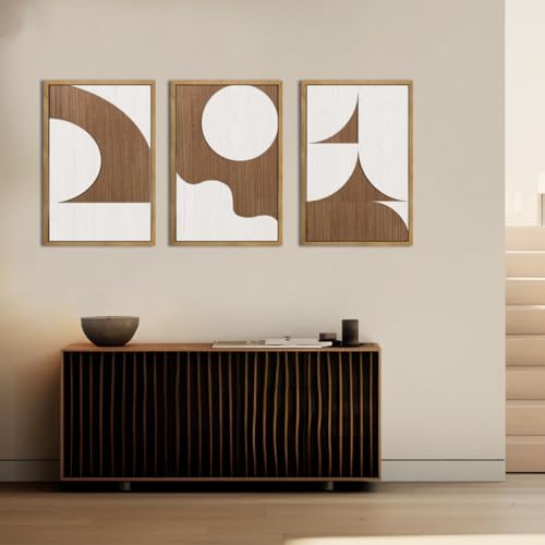 Large Abstract Brown Geometric Wall Art Set