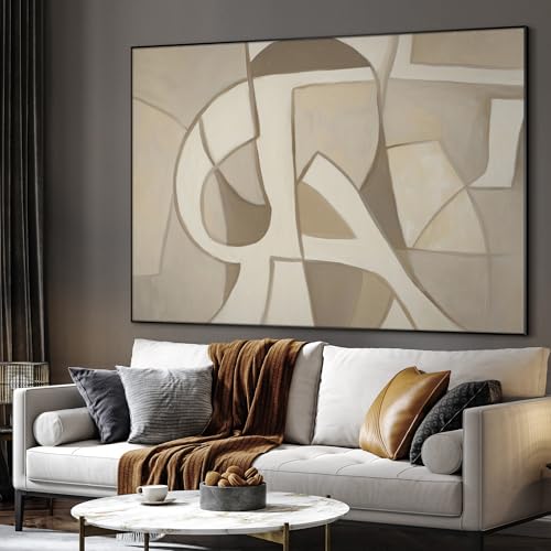 60"x72" Extra Large Framed Wall Art Neutral Abstract Geometric in Mid