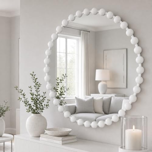 27 inch White Round Mirror