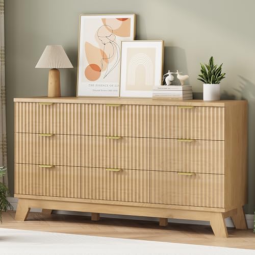 Fluted Dresser for Bedroom with 9 Drawers