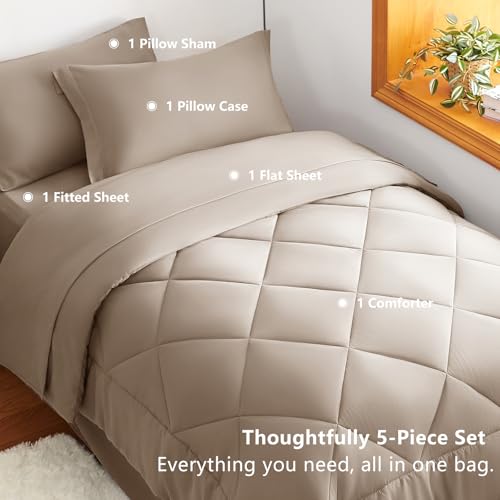 Twin XL Comforter Set 68"x88" Khaki