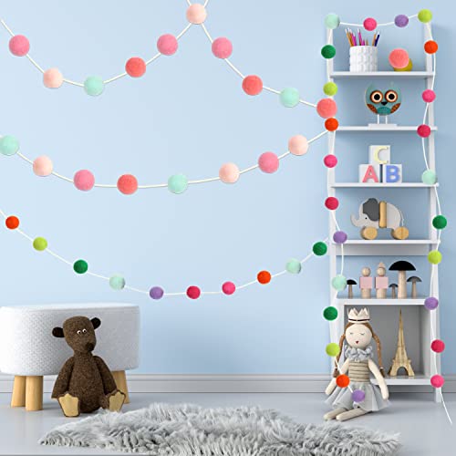 9.8 Feet Felt Ball Garland Pink Pom Poms Balls Strings (24 Count)