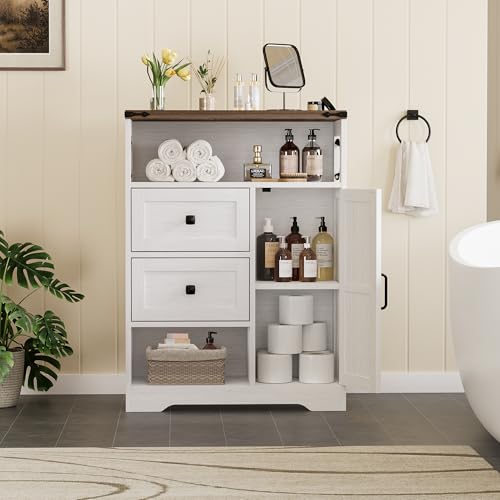 Farmhouse Buffet Sideboard Cabinet with 2 Drawers and Open Shelf