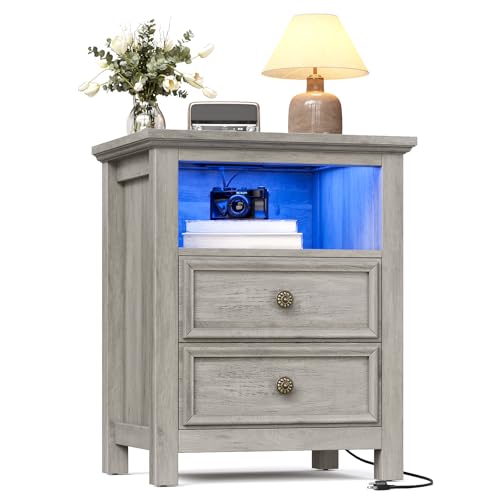 Nightstand with Charger Station Strip Lights
