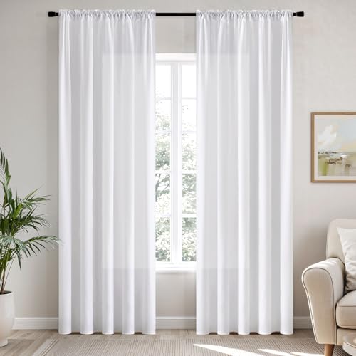 White Privacy Sheer Curtains 2 Panels 42W x 84L (2 Count)