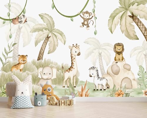 Safari Wallpaper Watercolor Animal Nursery wall murals for Kids Room 159"x107"