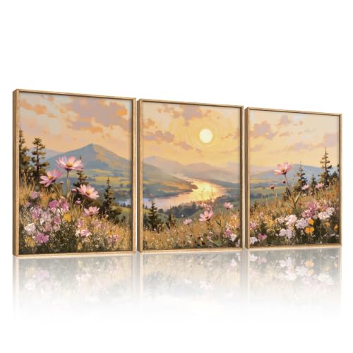 Boho Sunset Wildflower Framed Canvas Wall Art