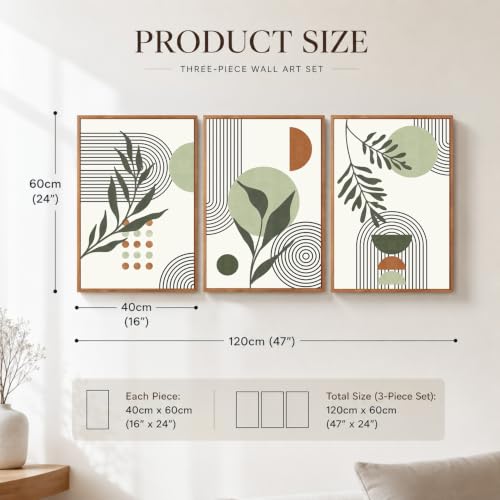 KAlRNE Sage Green Wall Art Abstract Leaves Boho Wall Decor Set (3 Count)