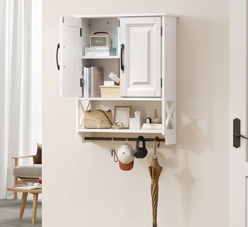 White Bathroom Cabinet Wall Mounted with Towels Bar