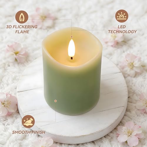 Pastel Green LED Real Wax Made Flameless Battery (3 Count)