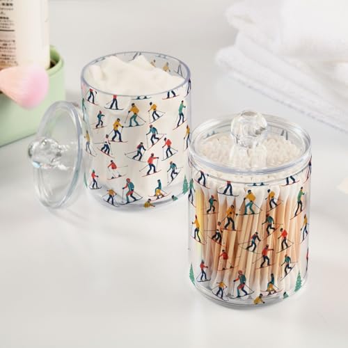 2 Pack Qtip Holder Organizer Dispenser Winter Sports Skiers Bathroom Storage Canister Cotton Ball Holder Container for Cotton Pads (2 Count)