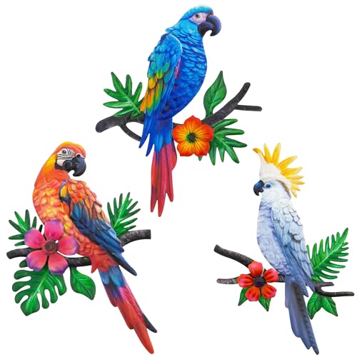 Metal Parrots Wall Art Decor Outdoor Decorations for Yard Garden Decor (3 Count)