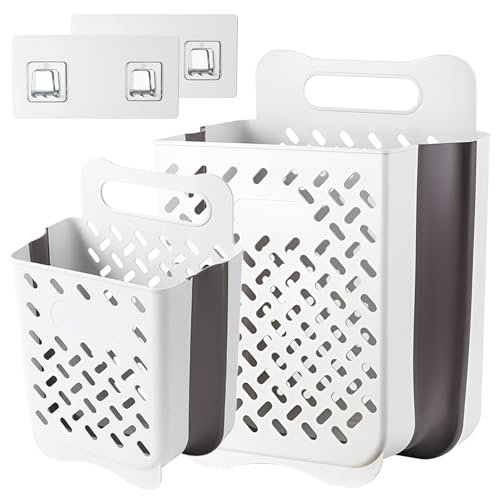 Plastic Collapsible Hanging Laundry Baskets with Carry Handle (2 Count)