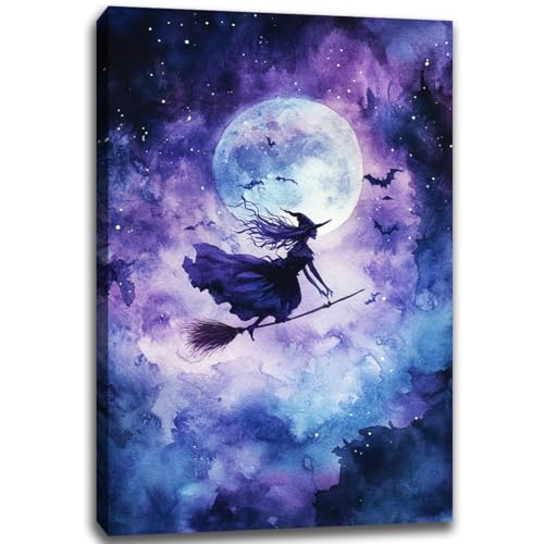 Witch On Broom Flying Wall Art