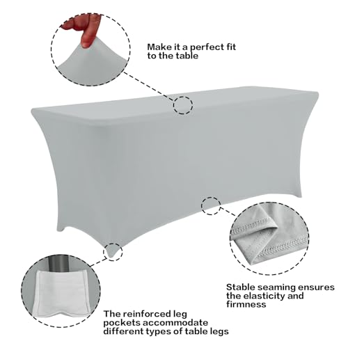 2 Pack 6FT Table Cloth for Rectangular Spandex Grey Table Cover (2 Count)
