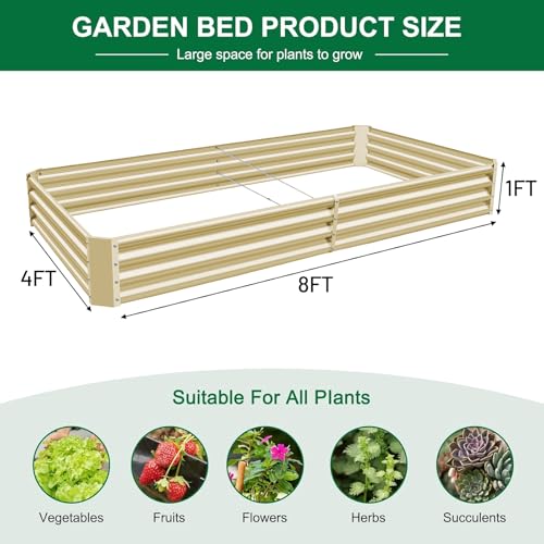 2 Pack 8×4×1ft Galvanized Metal Raised Garden Bed (2 Count)