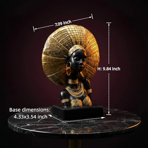 African Woman Statue with Gold Sunburst Headdress