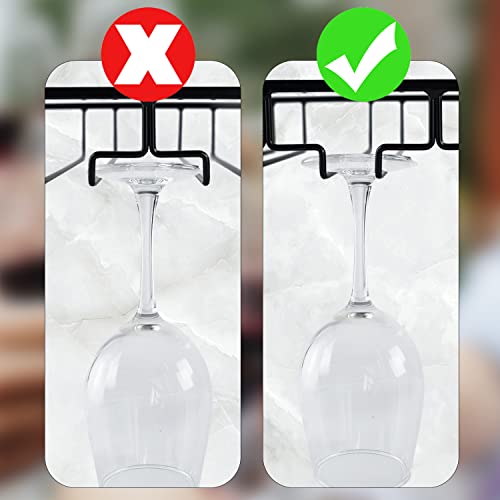 4 Rows Wine Glass Rack Under Cabinet Hanging Stemware Wine Glass Holder Under Shelf Wire Wine Glasses Racks Hanger for Bar