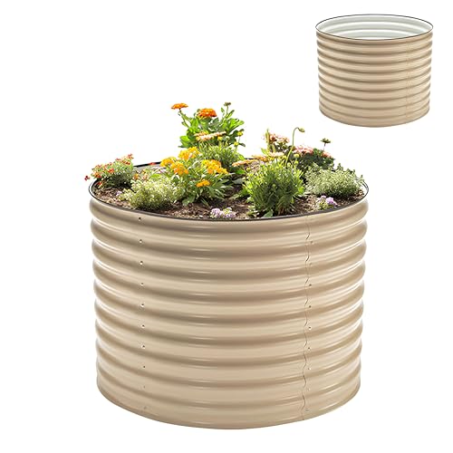 5-in-1 Modular Galvanized Raised Garden Bed Kit, 30" Short Metal Planter Box, Durable Aluzinc Steel Raised Garden Bed Outdoor for Vegetables, Herbs, Flowers & Fruits - Round Light Clay