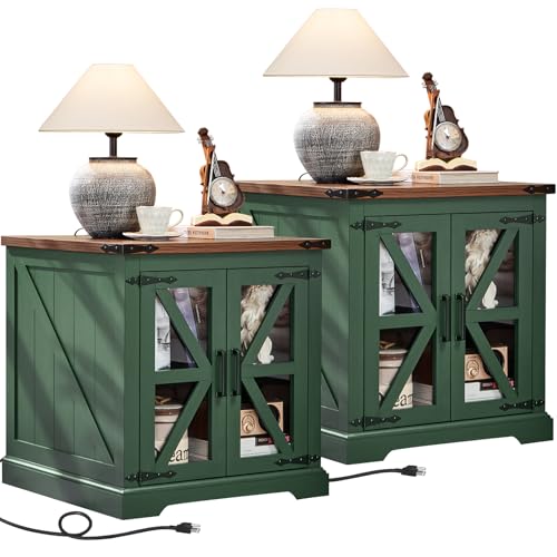 24'' End Table Set 2 with Charger for Living Room (2 Count)