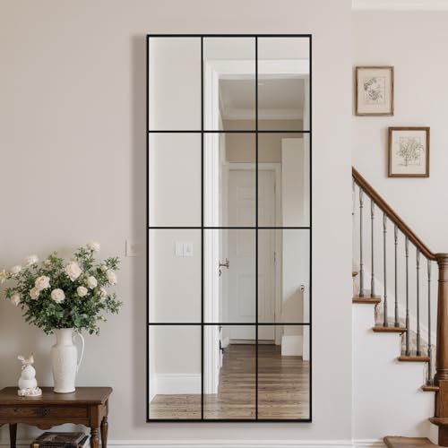 Windowpane Mirror Full Length 71""x30"" Wall Mounted Art Pane Mirror Farmhouse Decorative Floor Mirror Leaning Hanging Wall Mirror for Bedroom Living Room Entrance