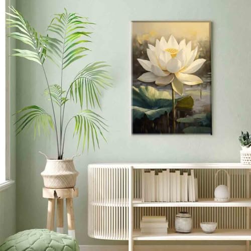 Lotus Flower Poster Lotus Watercolor Painting Abstract Lotus Wall Art Summer Flower Picture 16x24inch framed