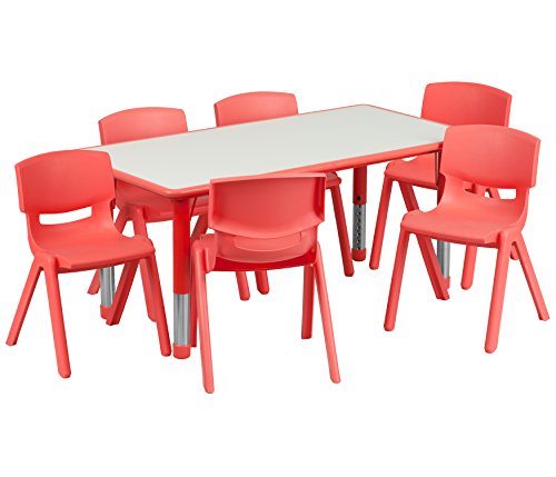 Red 47.25x23.5 Activity Table Set with 6 Chairs