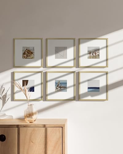 10x10 Gold Metal Picture Frames Matted to 5x5 (6 Count)