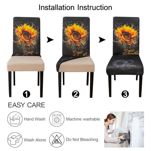 Sunflower Chair Covers for Dining Room Set of 4 (4 Count)