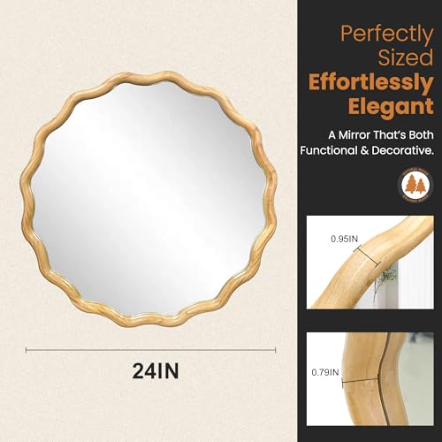 Round Wavy Wood Bathroom Vanity Mirror