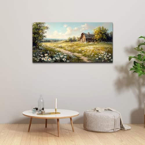 Canvas Wall Art For Living Room Farmhouse Wall Decor For Bedroom Office Wall Decoration Vintage Country Field Landscape Painting Framed Prints Pictures Artwork Room Home Decor 20"x40"