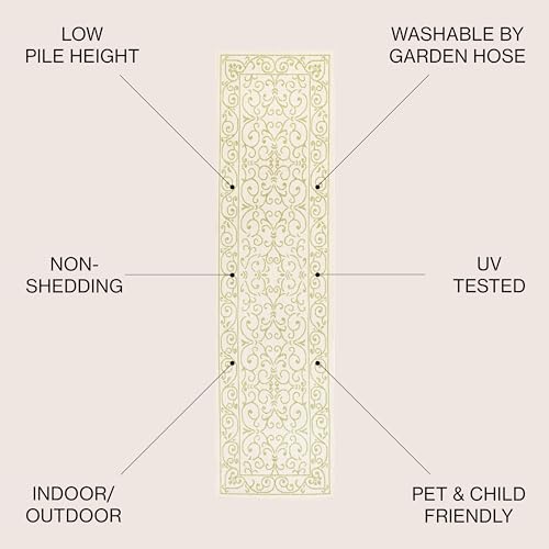 Vintage Filigree Indoor Outdoor Runner Rug 2X8 Cream