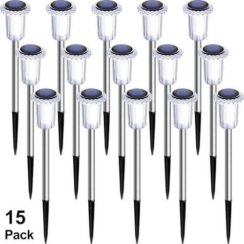 Solar Pathway Lights Outdoor Waterproof Cold White LED 15 Pack (15 Count)