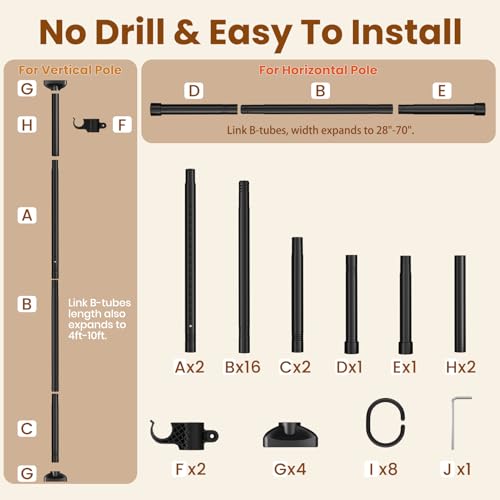 Room Divider No Drilling Curtain Rod Wall Divider for Room Separation Black